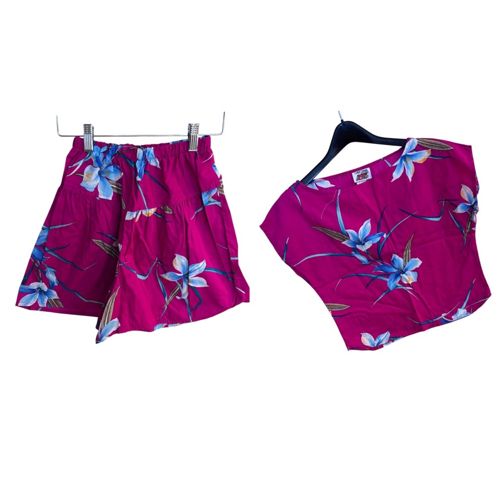 California Krush Women's Floral Pink Crop Top and Short Vintage Set Sz S